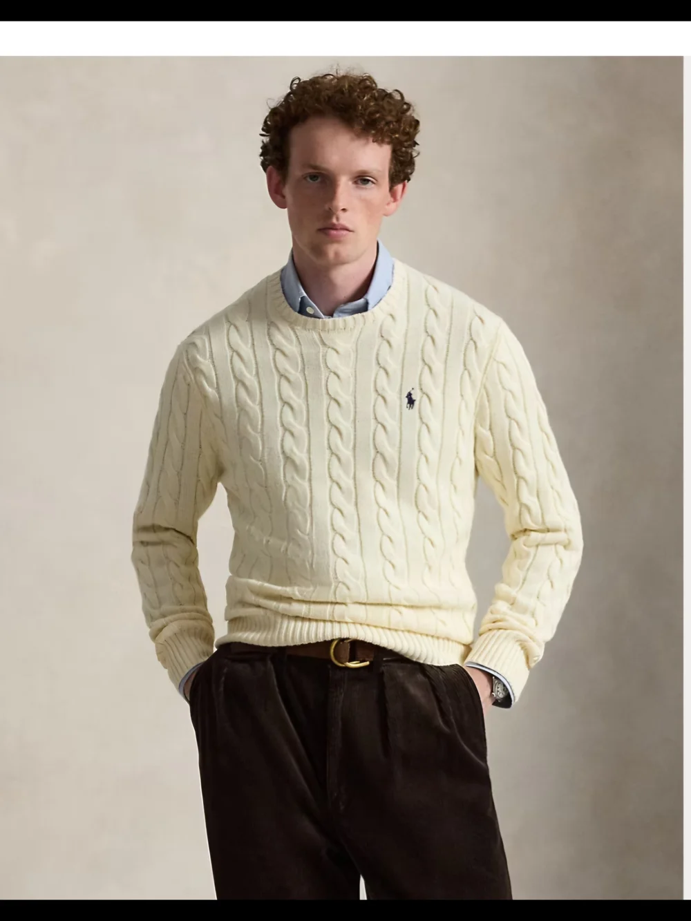 Polo by Ralph Lauren Cable-Knit Crewneck Sweater in Cream